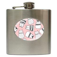 Cute Cats Cartoon Seamless-pattern Hip Flask (6 Oz) by Vaneshart