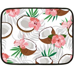 Seamless Pattern Coconut Piece Palm Leaves With Pink Hibiscus Fleece Blanket (mini) by Vaneshart