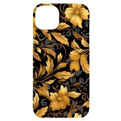 Flower Gold Floral Iphone 14 Plus Black Uv Print Case by Vaneshop