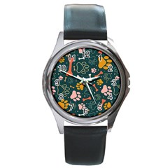 Dog Paw Colorful Fabrics Digitally Round Metal Watch by Wav3s