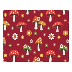 Woodland Mushroom And Daisy Seamless Pattern On Red Background Two Sides Premium Plush Fleece Blanket (large) by Wav3s