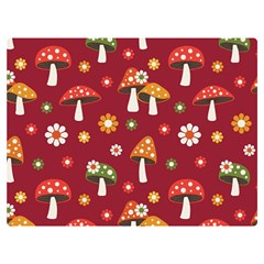 Woodland Mushroom And Daisy Seamless Pattern On Red Background Two Sides Premium Plush Fleece Blanket (extra Small) by Wav3s