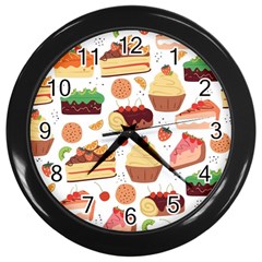 Seamless Pattern Hand Drawing Cartoon Dessert And Cake Wall Clock (black) by Wav3s