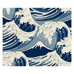 Japanese Wave Pattern Two Sides Premium Plush Fleece Blanket (small) by Wav3s