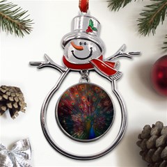 Red Peacock Feather Metal Snowman Ornament by Cowasu