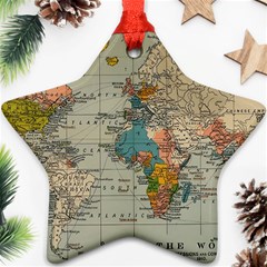 Vintage World Map Ornament (star) by Cowasu