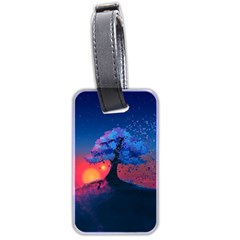 Dark Tree Sunset Landscape Art Luggage Tag (two Sides) by Ravend