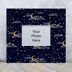 Hand-drawn-scratch-style-night-sky-with-moon-cloud-space-among-stars-seamless-pattern-vector-design- White Wall Photo Frame 5  X 7  by uniart180623