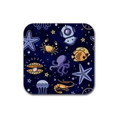 Marine-seamless-pattern-thin-line-memphis-style Rubber Square Coaster (4 Pack) by uniart180623