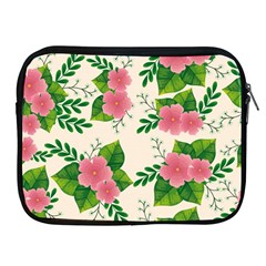 Cute-pink-flowers-with-leaves-pattern Apple Ipad 2/3/4 Zipper Cases by uniart180623