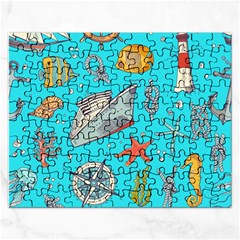 Colored-sketched-sea-elements-pattern-background-sea-life-animals-illustration Rectangular Jigsaw Puzzl by uniart180623