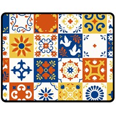 Mexican-talavera-pattern-ceramic-tiles-with-flower-leaves-bird-ornaments-traditional-majolica-style- Fleece Blanket (medium) by uniart180623