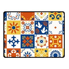 Mexican-talavera-pattern-ceramic-tiles-with-flower-leaves-bird-ornaments-traditional-majolica-style- Fleece Blanket (small) by uniart180623