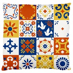 Mexican-talavera-pattern-ceramic-tiles-with-flower-leaves-bird-ornaments-traditional-majolica-style- Standard Premium Plush Fleece Cushion Case (two Sides) by uniart180623