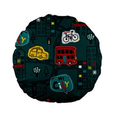 Seamless-pattern-hand-drawn-with-vehicles-buildings-road Standard 15  Premium Flano Round Cushions by uniart180623