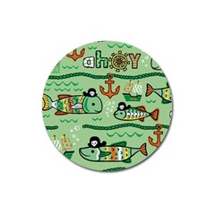 Seamless-pattern-fishes-pirates-cartoon Magnet 3  (round) by uniart180623