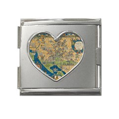 Vintatge Map Of Washington Dc Mega Link Heart Italian Charm (18mm) by uniart180623