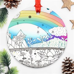 Rainbow Fun Cute Minimal Doodle Drawing Arts Ornament (round) by uniart180623