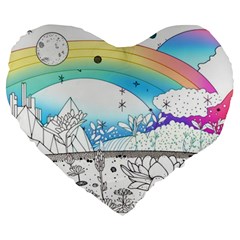 Rainbow Fun Cute Minimal Doodle Drawing Arts Large 19  Premium Flano Heart Shape Cushions by uniart180623