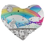 Rainbow Fun Cute Minimal Doodle Drawing Arts Large 19  Premium Flano Heart Shape Cushions Front