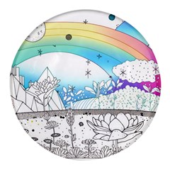 Rainbow Fun Cute Minimal Doodle Drawing Arts Round Glass Fridge Magnet (4 Pack) by uniart180623