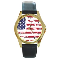 Flag Usa Unite Stated America Round Gold Metal Watch by uniart180623