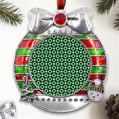 Mazipoodles Green Donuts Polka Dot Metal X mas Ribbon With Red Crystal Round Ornament by Mazipoodles