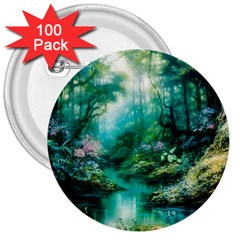 River Stream Flower Nature 3  Buttons (100 Pack)  by Ravend