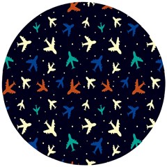 Blue Background Cute Airplanes Wooden Puzzle Round by ConteMonfrey