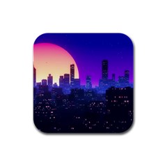 The Sun Night Music The City Background 80s, 80 s Synth Rubber Square Coaster (4 Pack) by uniart180623