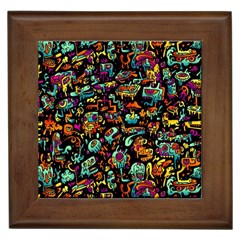 Cartoon Monster Pattern Abstract Background Framed Tile by uniart180623