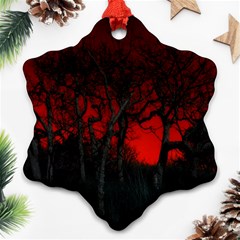 Dark Forest Jungle Plant Black Red Tree Ornament (snowflake) by uniart180623