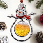 Texture Pattern Macro Glass Of Beer Foam White Yellow Bubble Metal Snowman Ornament Front