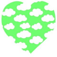 Green And White Cute Clouds  Wooden Puzzle Heart by ConteMonfrey