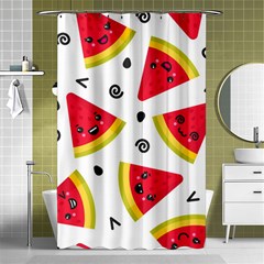 Cute Smiling Watermelon Seamless Pattern White Background Shower Curtain 48  X 72  (small)  by Simbadda