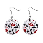 Red Lips Black Heels Pattern Mini Button Earrings Front