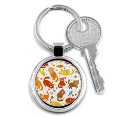 Seamless Pattern With Kittens White Background Key Chain (round) by Simbadda