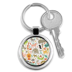 Children Alphabet Seamless Pattern Key Chain (round) by Simbadda