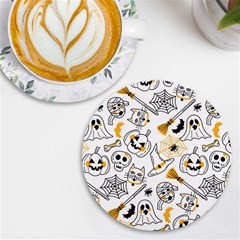 Funny Hand Drawn Halloween Pattern Uv Print Round Tile Coaster by Simbadda