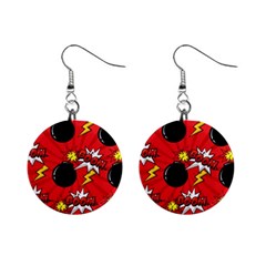 Pop Art Comic Pattern Bomb Boom Explosion Background Mini Button Earrings by Simbadda