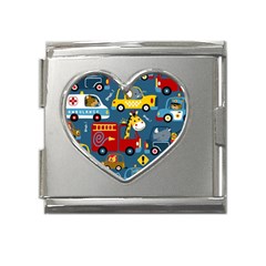 Seamless Pattern Vehicles Cartoon With Funny Drivers Mega Link Heart Italian Charm (18mm) by Simbadda