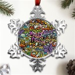 Graffiti Word Seamless Pattern Metal Small Snowflake Ornament Front