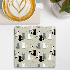 Cute Cat Seamless Pattern Uv Print Square Tile Coaster  by Simbadda