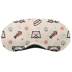 Pug-dog-cat-with-bone-fish-bones-paw-prints-ball-seamless-pattern-vector-background Sleep Mask by Simbadda