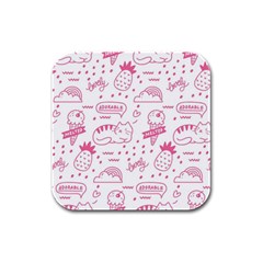 Cute-girly-seamless-pattern Rubber Square Coaster (4 Pack) by Simbadda