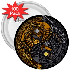 Yin-yang-owl-doodle-ornament-illustration 3  Buttons (100 Pack)  by Simbadda