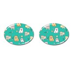 Seamless-pattern-cute-cat-cartoon-with-hand-drawn-style Cufflinks (Oval) Front(Pair)