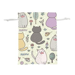 Funny Cartoon Cat Seamless Pattern Lightweight Drawstring Pouch (l) by Simbadda