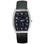 Mathematical-seamless-pattern-with-geometric-shapes-formulas Barrel Style Metal Watch Front