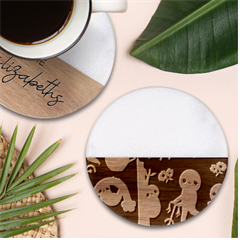 Hand-drawn-cute-sloth-pattern-background Classic Marble Wood Coaster (round)  by Simbadda